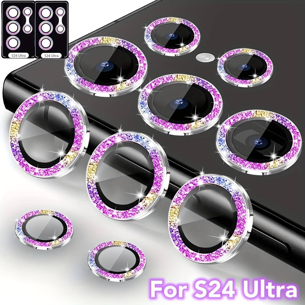 

5+5pcs Glitter Camera Lens Protectors S24 Ultra, 9h Tempered Glass With And Installation Tray, Camera Cover Accessories