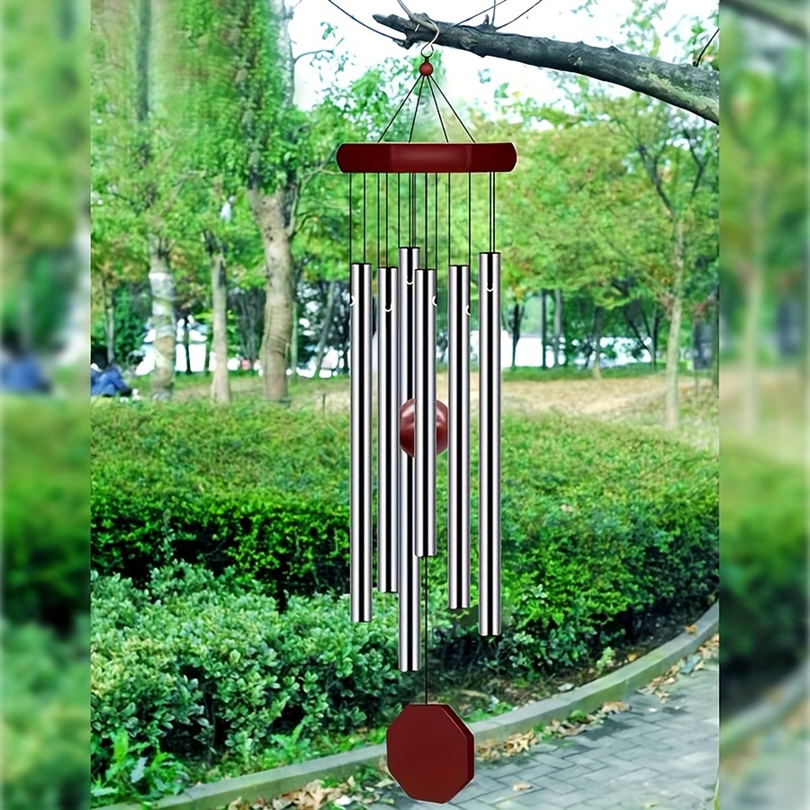 

Classic Octagon Red Wood & Silvery Aluminum Tube Wind Chime - 6 Metal Tubes, Perfect For Patio, Porch, Balcony Decor | Ideal Gift For Mother's Day, Valentine's, Birthdays