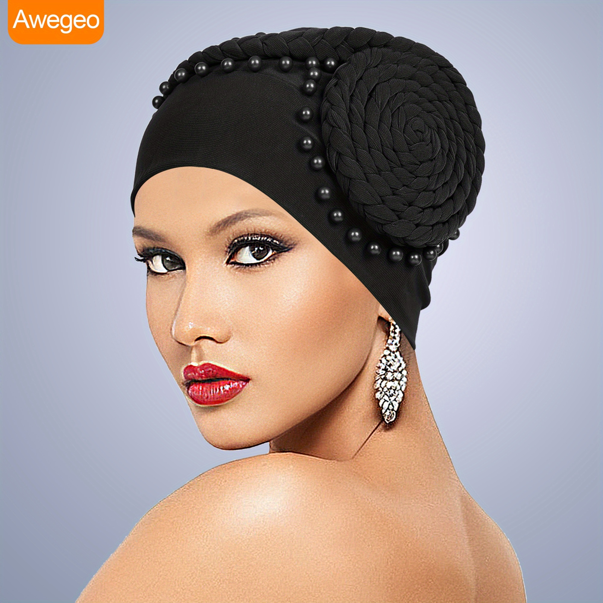 TEMU Handmade Plate Flower At Exaggerated Women's Elastic Headscarf Hats , Banquet Party Hats