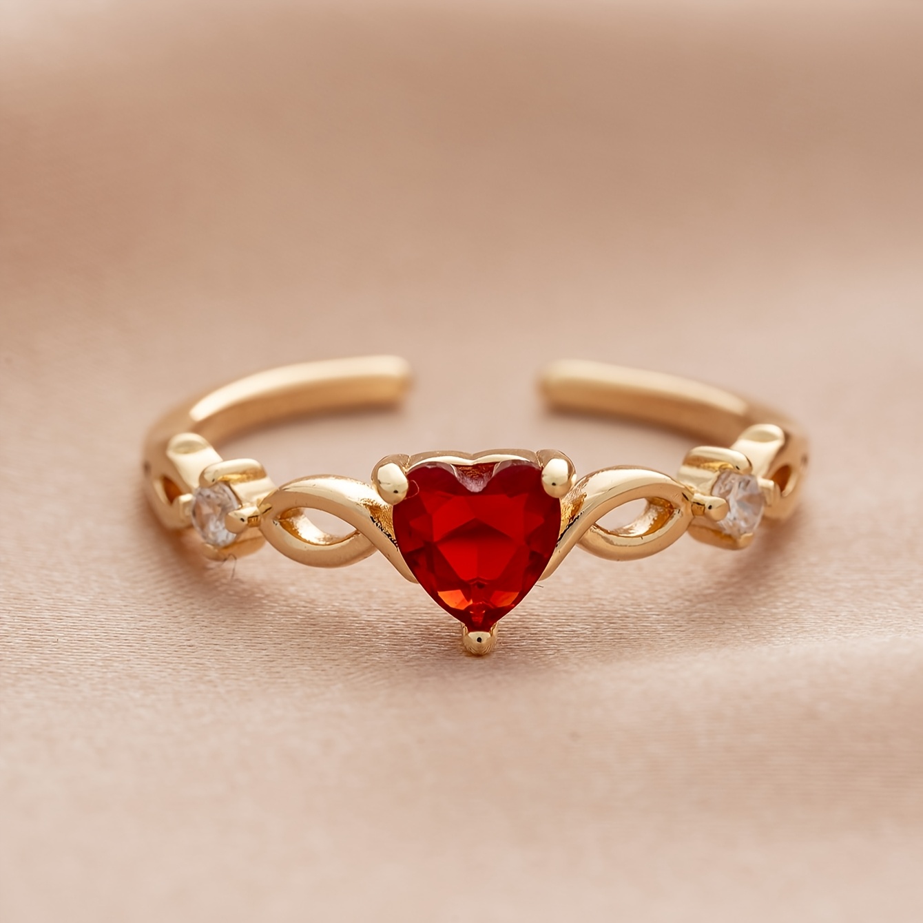 TEMU 1pc Of Women's Fashion , Retro Charm Red Heart Inlaid Ring, Adjustable Copper Material, Romantic Dating Wear, Birthday Party Jewelry