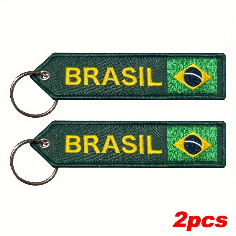 Image of Embroidered Brazilian Portuguese Flag Pattern Label Keychain