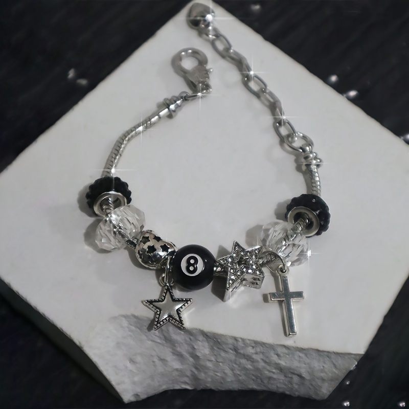 Image of 1pc Y2k Black Size Bracelet With Cross And Heart Charms, Suitable For Party Jewelry, Unisex