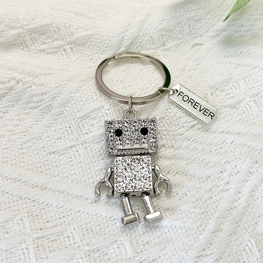 TEMU 【】亜鉛合金製ロボットキーホルダー - 水玉飾りがキラキラ輝く！レディースハンドバッグや鍵のデコレーションに最適 - ギフトにもおすすめ