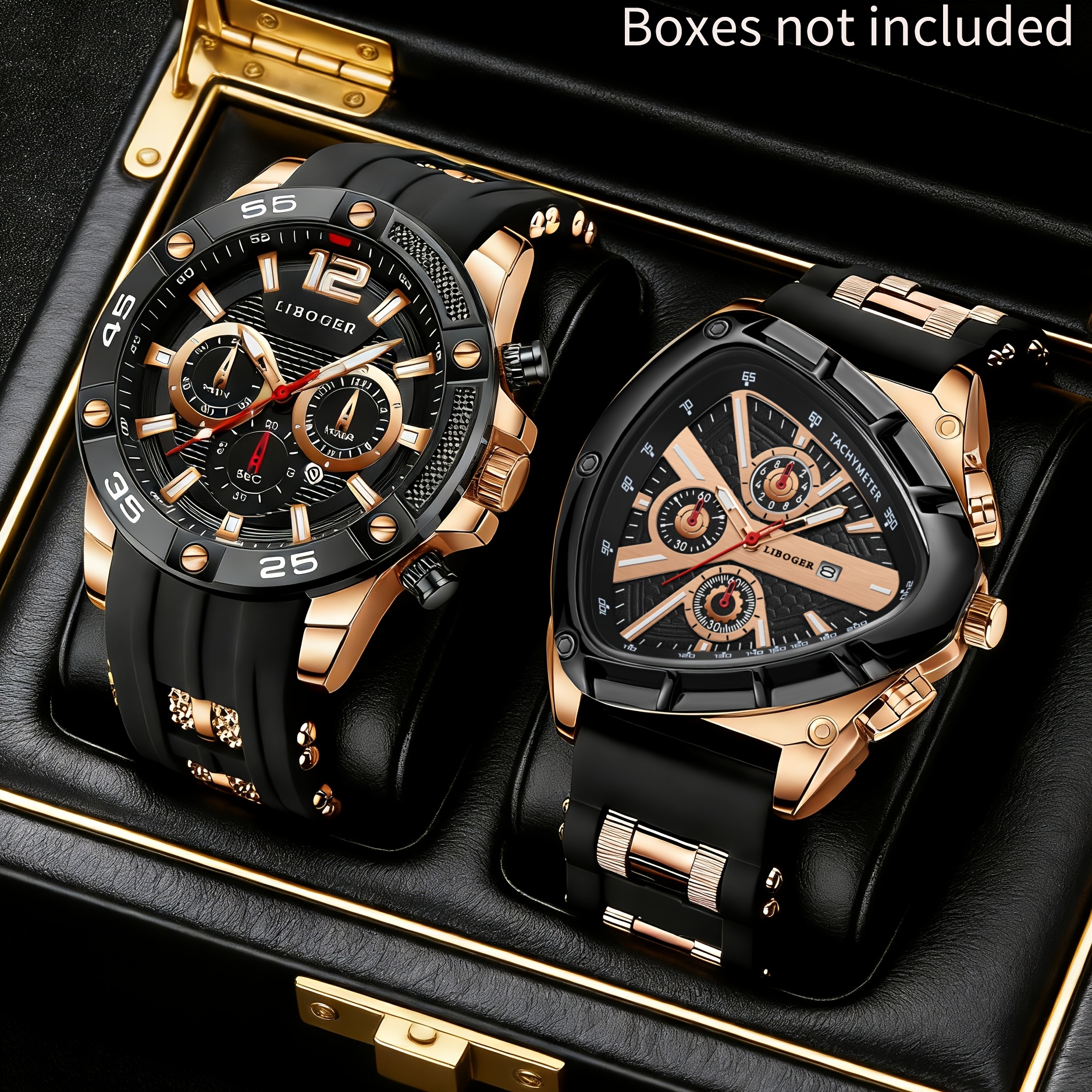 Image of 2pcs Casual Business Silicone Strap Quartz Watch Set, Silicone Watch Band, Valentine's Day, Birthday Gift, Everyday Gifting
