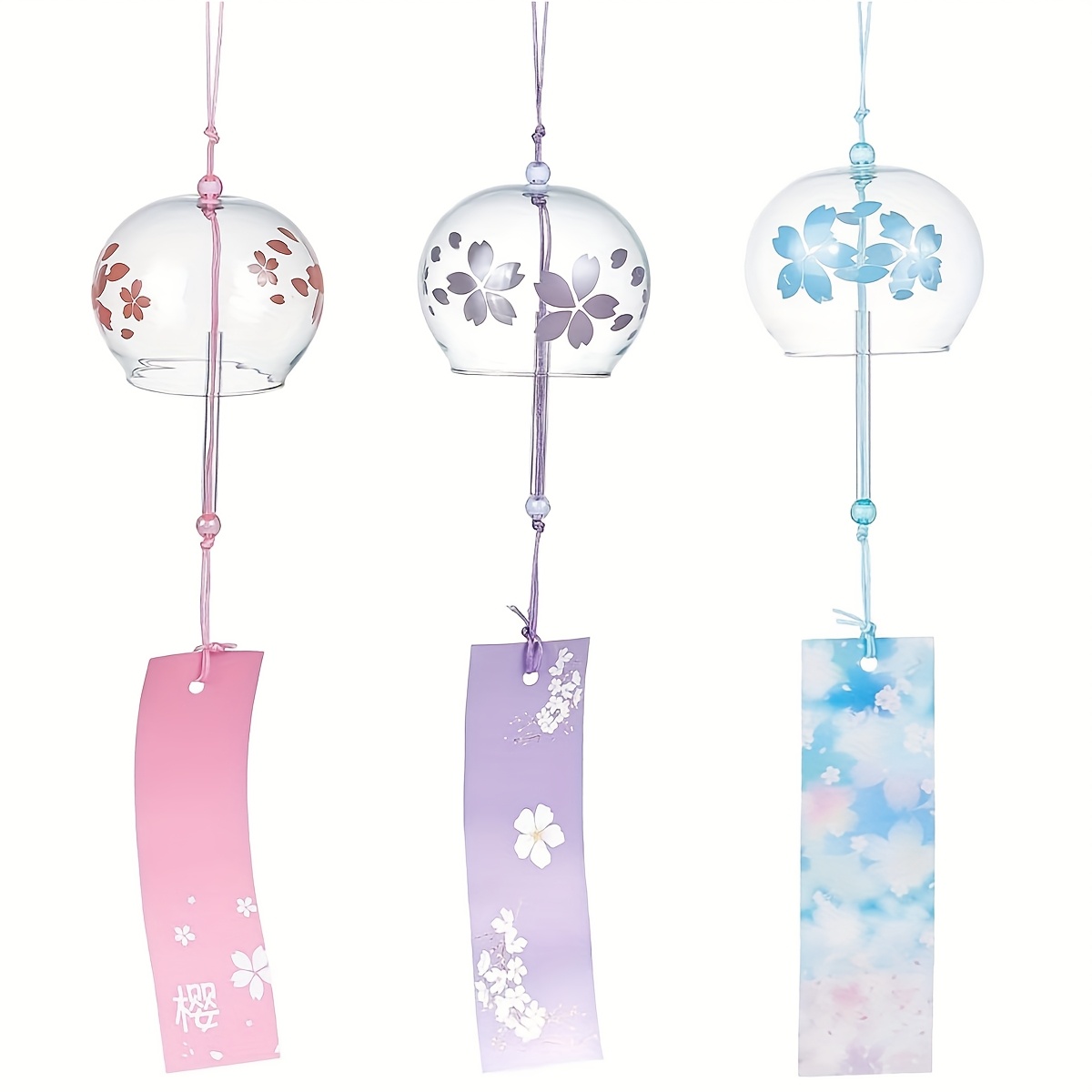 TEMU 1 pièce/3 pièces Carillon à Vent en Verre Japonaises, Ornement Suspendu Fait Main, et , avec Roses, Bleues et Violettes, Convient comme Cadeau