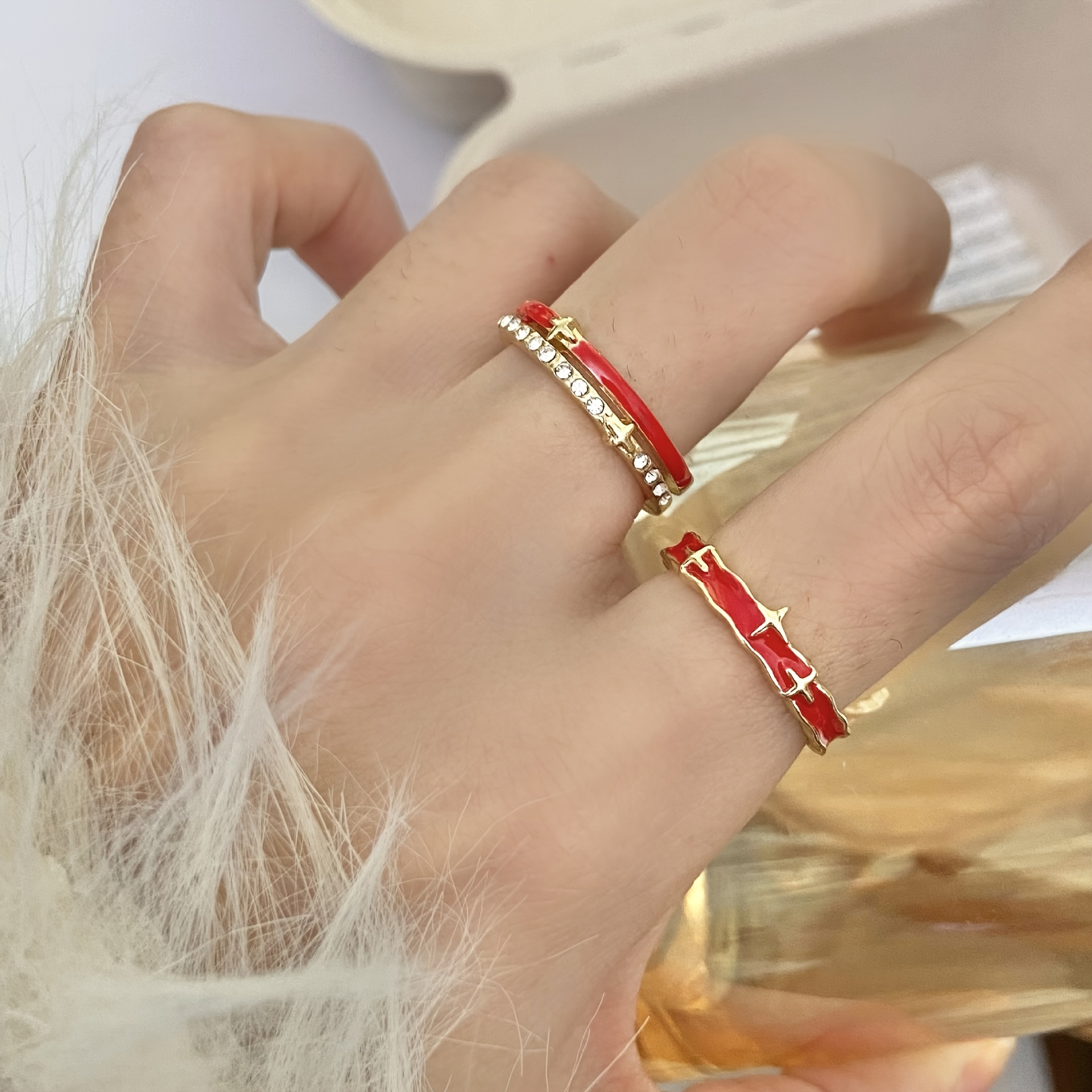 2pcs Niche Index Finger Ring, Vintage , Festive Glaze Drip Ring For Women