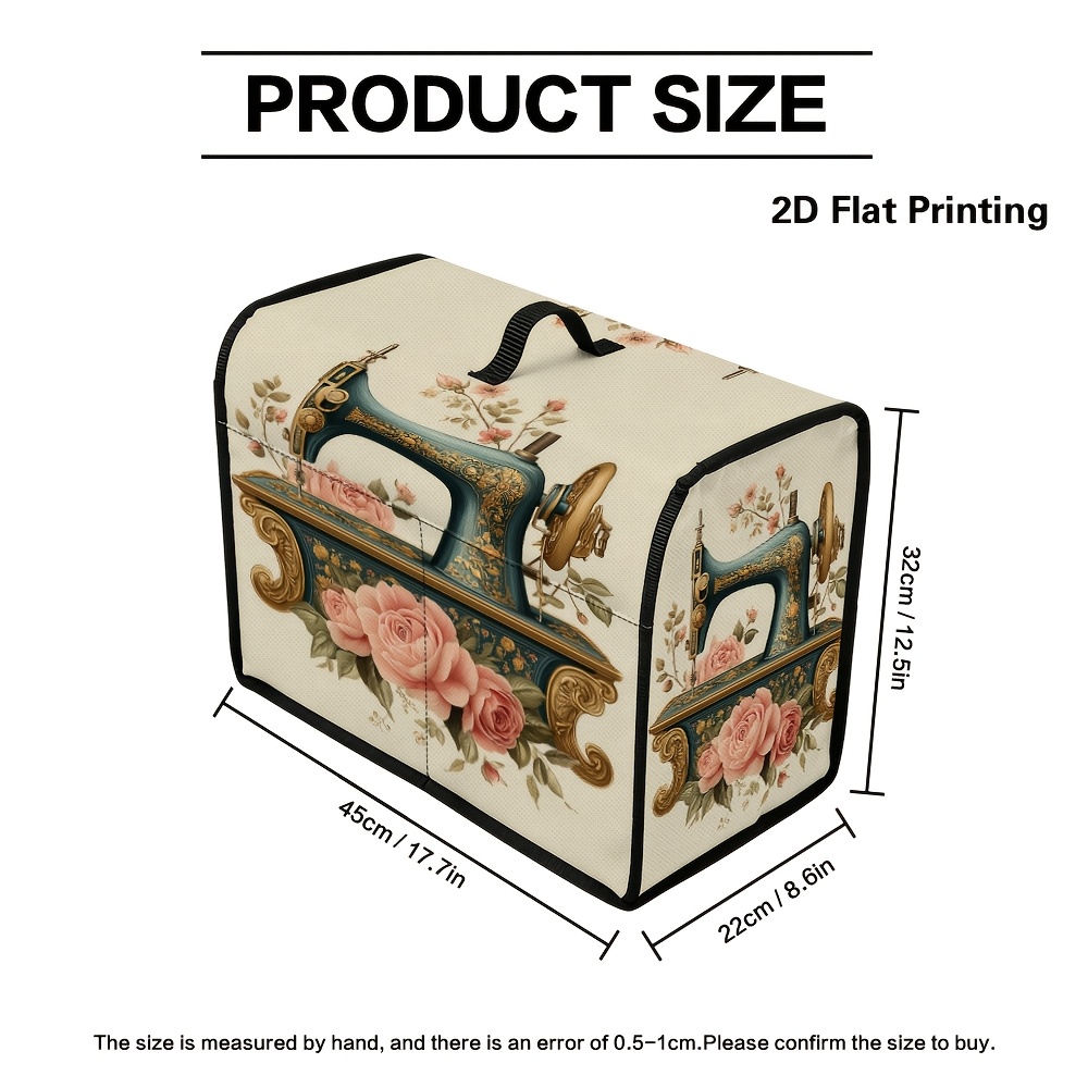 TEMU 1 pz Copertura universale piatta 2D per macchina da cucire con design vintage per macchina da cucire, tasche portaoggetti e per l'organizzazione