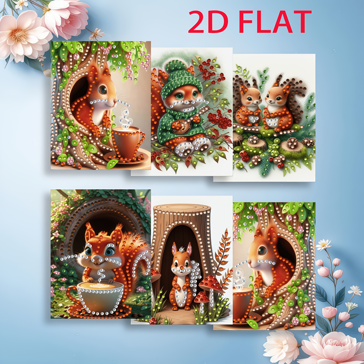 TEMU 6pcs Diy Squirrel Diamond Painting Cards Suitable For Birthdays, Relax Crafts With Sparkling Irregular/round Diamonds - Handmade Themed Greeting