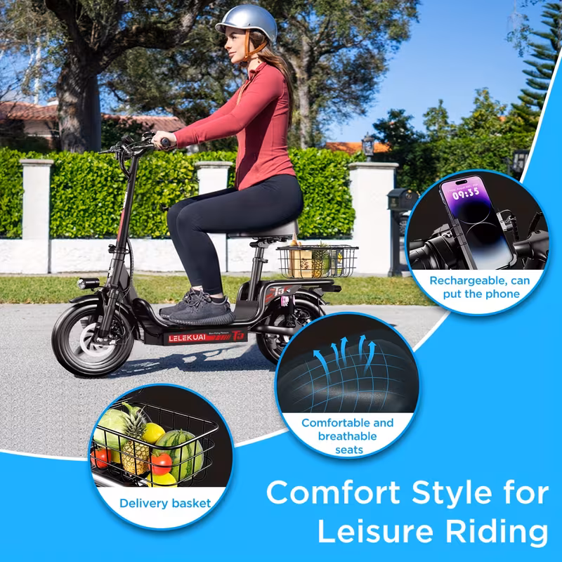 for s 14 749w cargo electric scooter with 25 mile range 330 load 19 9 mph speed dual suspension brakes lcd display design charger power compatible with plug youth rider Product details 5