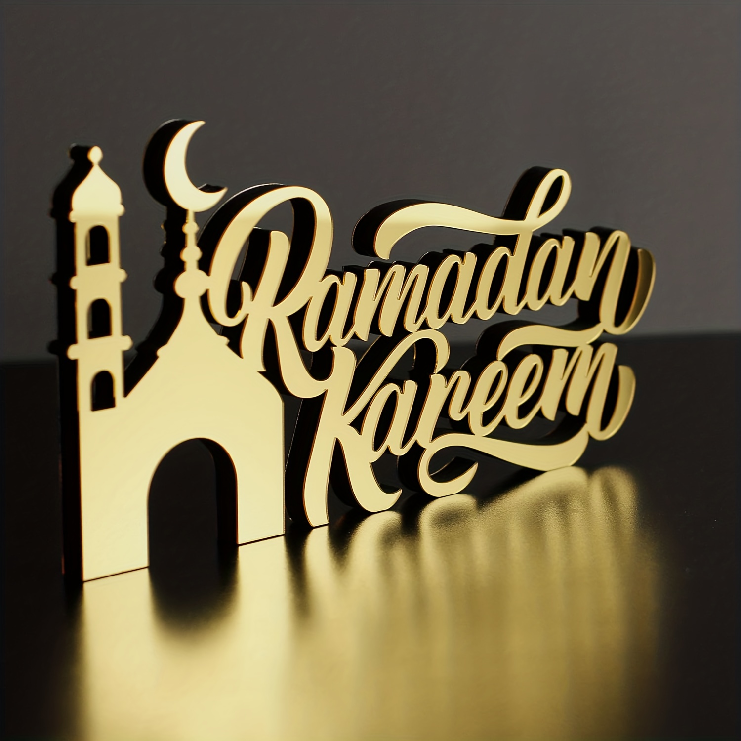 2d flat eid wooden acrylic islamic tabletop decoration piece ramadan kareem and   decor islamic muslim gift ramadan eid decoration piece   in golden and silvery colors non electric Product details 0