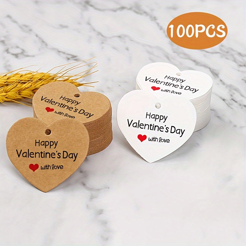 

100pcs Heart-shaped Paper Gift Tags, "happy Valentine's Day " Message, For Valentine's Day, Wedding, Gift Wrapping, Arts, Christmas, Office Use, Paper Material, String Not Included