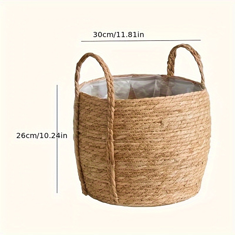 Rustic Seagrass Woven Flower Basket With Handle Hand-woven Flower Pots Living Room Balcony Greenery Decorative