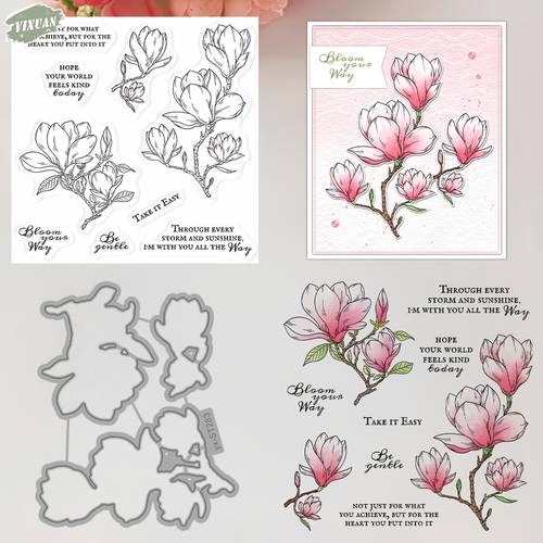 ing 1 stück schönes rosa magnolien-design klare stempel schneidematrizen für diy album karte tagebuch handbuch prägestempel schneidematrizen dekoration