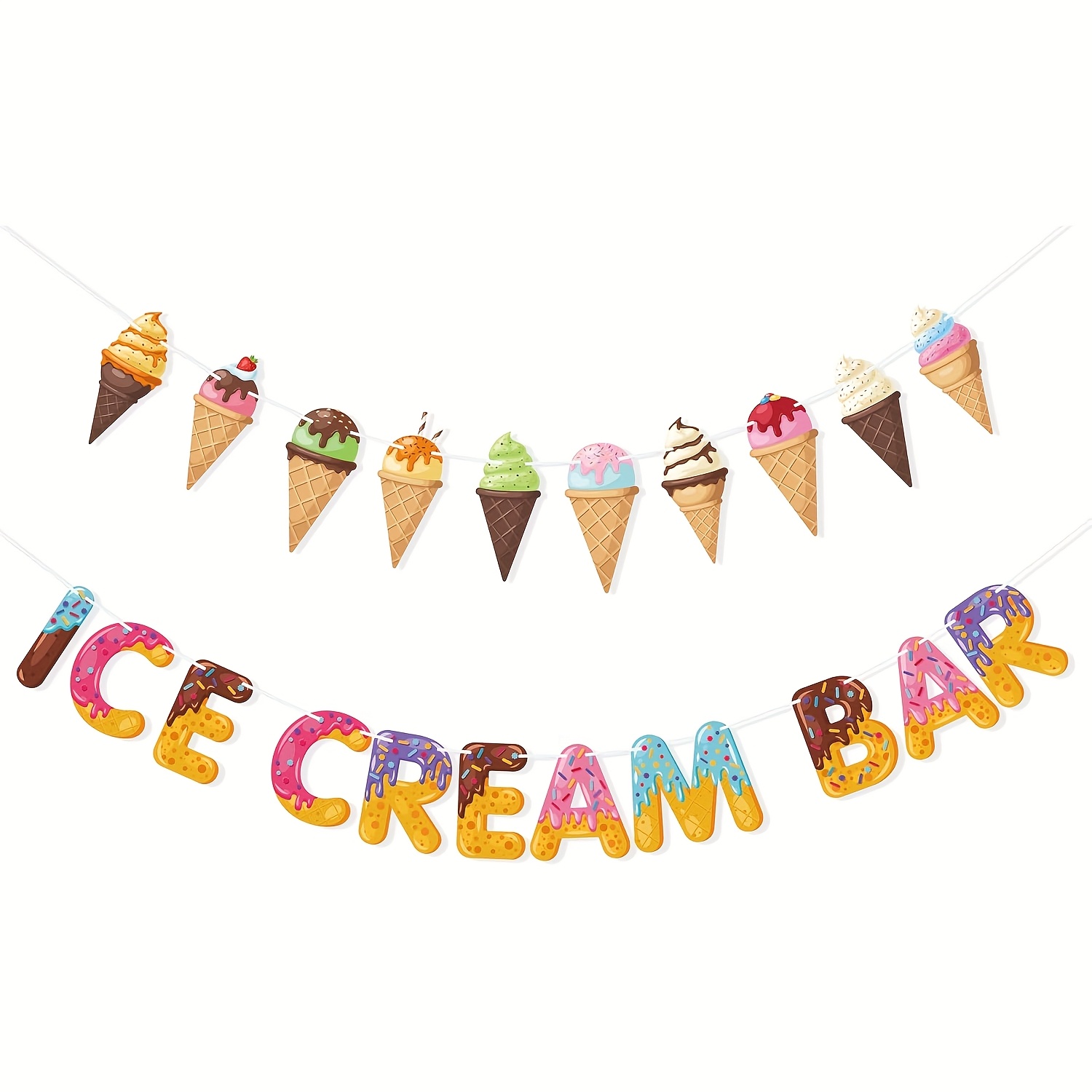 Image of 1set, Ice Banner Ice Cream Garland, Decorations For Ice Cream Themed Birthday Party, Wedding Shower, Photo Props, Summer Holiday Party Favors