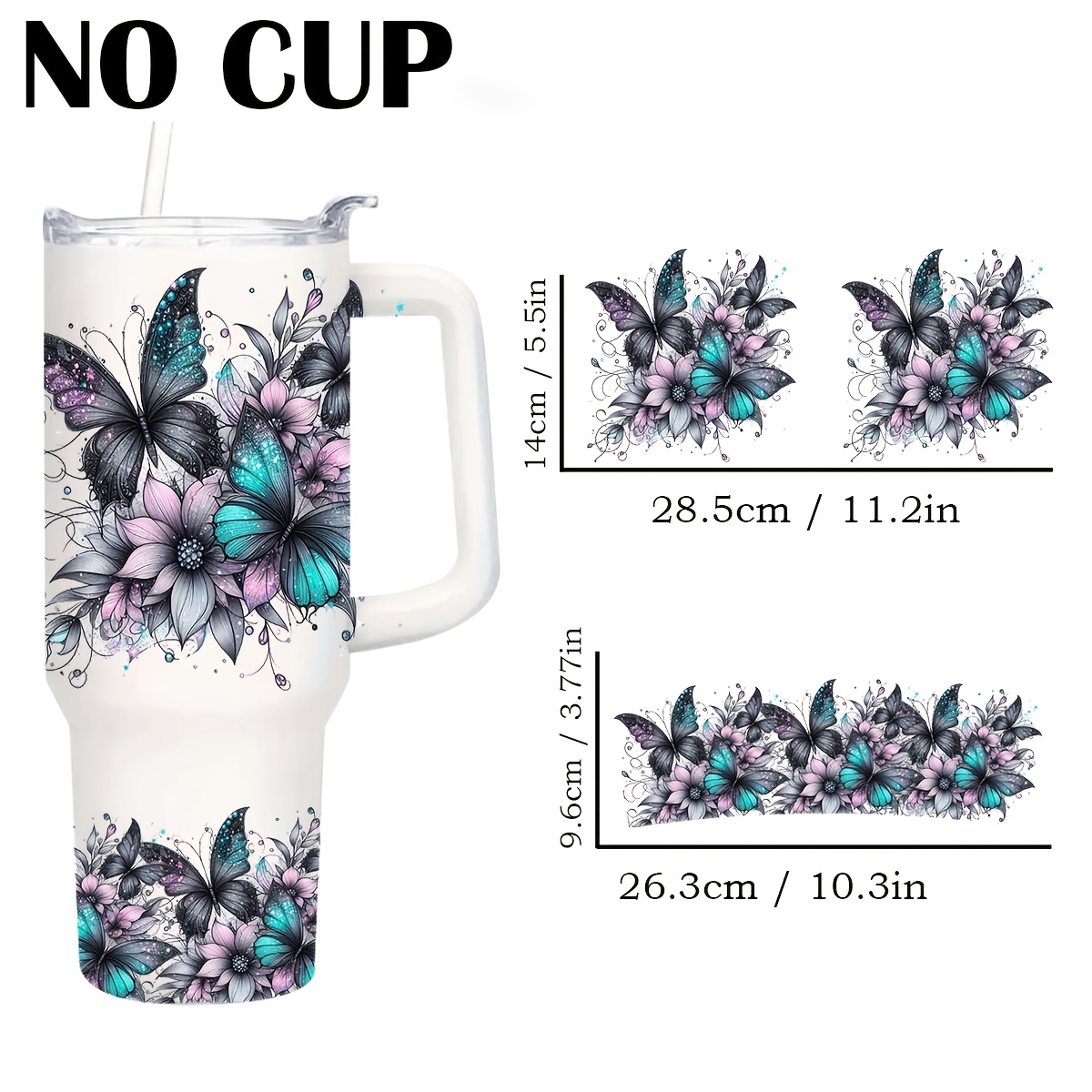 TEMU 2pcs Transfert UV DTF Papillon pour Gobelets en Verre 40Oz - Style Squelette Effrayant, Imperméable et Résistant aux Rayures, Kit de Décoration