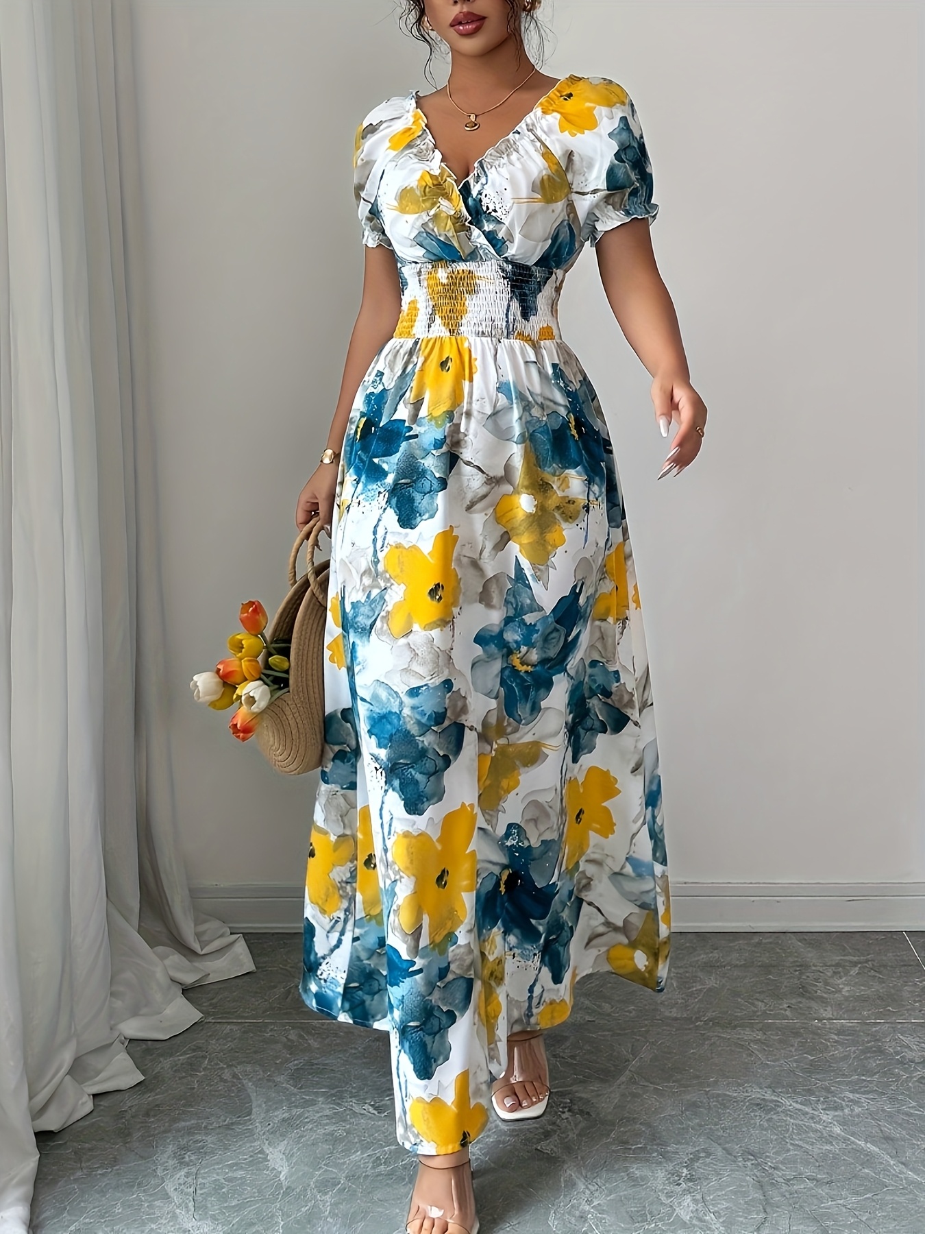 Fashion Dress with Floral Print and Wrap Design, Model 2151
