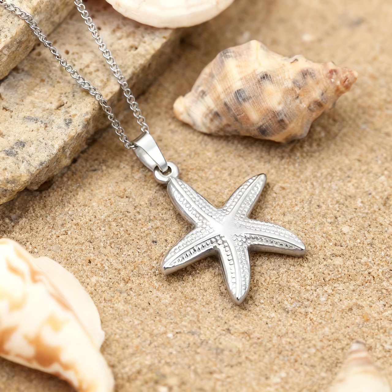 1pc Summer Beach Starfish Pendant Accessory, Elegant Stainless Steel Vintage Pendant