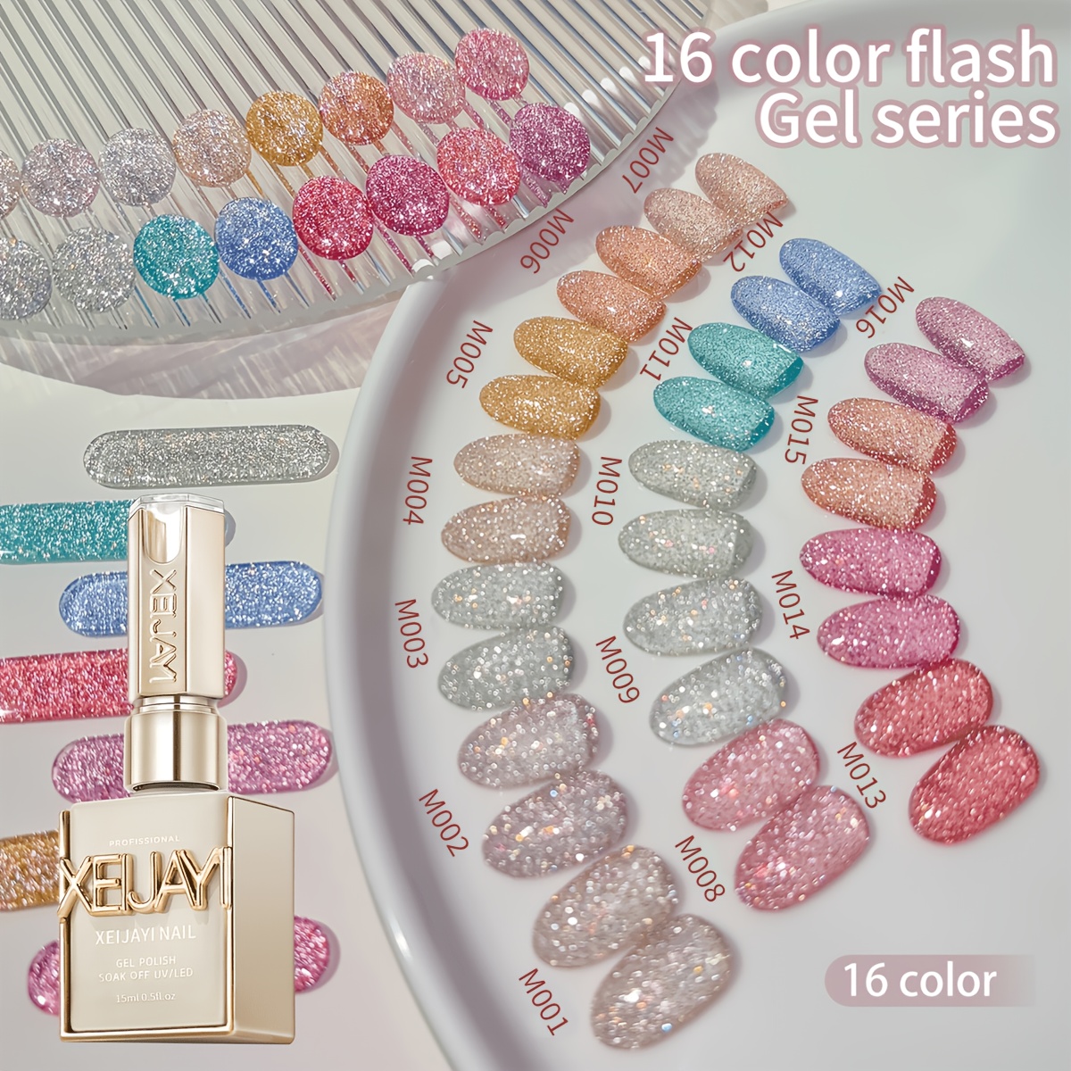 Image of Diamond Glitter Nail Art 16 Colors Set 15ml Gel Nail Polish Soaking Led Nail Gel Salon Female Nail Art Tools Fashion Nail Designs