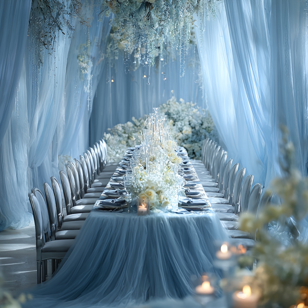 E-shop Extra-große hellblaue transparente Stoffvorhänge, 75/165 cm × 10,1 Meter – für Partydekorationen, romantische Hochzeitszeremonien, Brautpartys