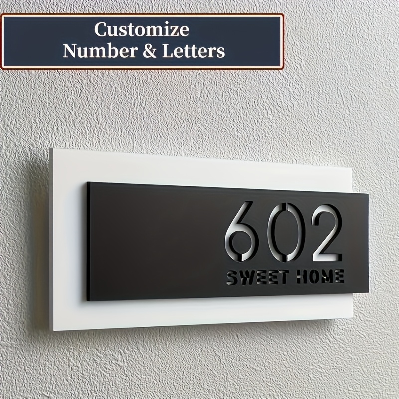 TEMU Placa de Puerta Acrílica con y Número con Láser - Placa de Dirección Personalizada - Mate, Adecuada para Casa, , Negocio - Señalización