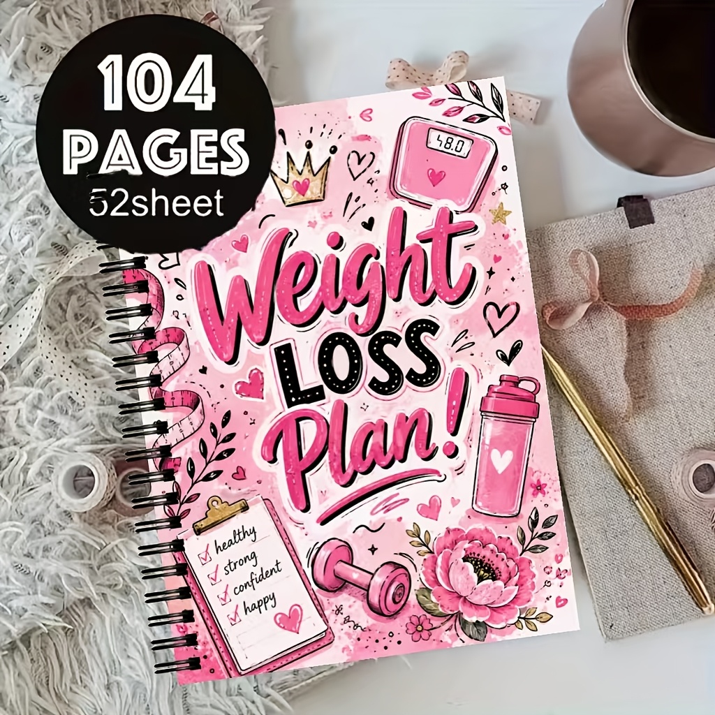 TEMU 104 Pages A5 Weight Loss Diary With Fitness Equipment Design, Female And Male Motivation Fitness And Weight Management Table, Guide