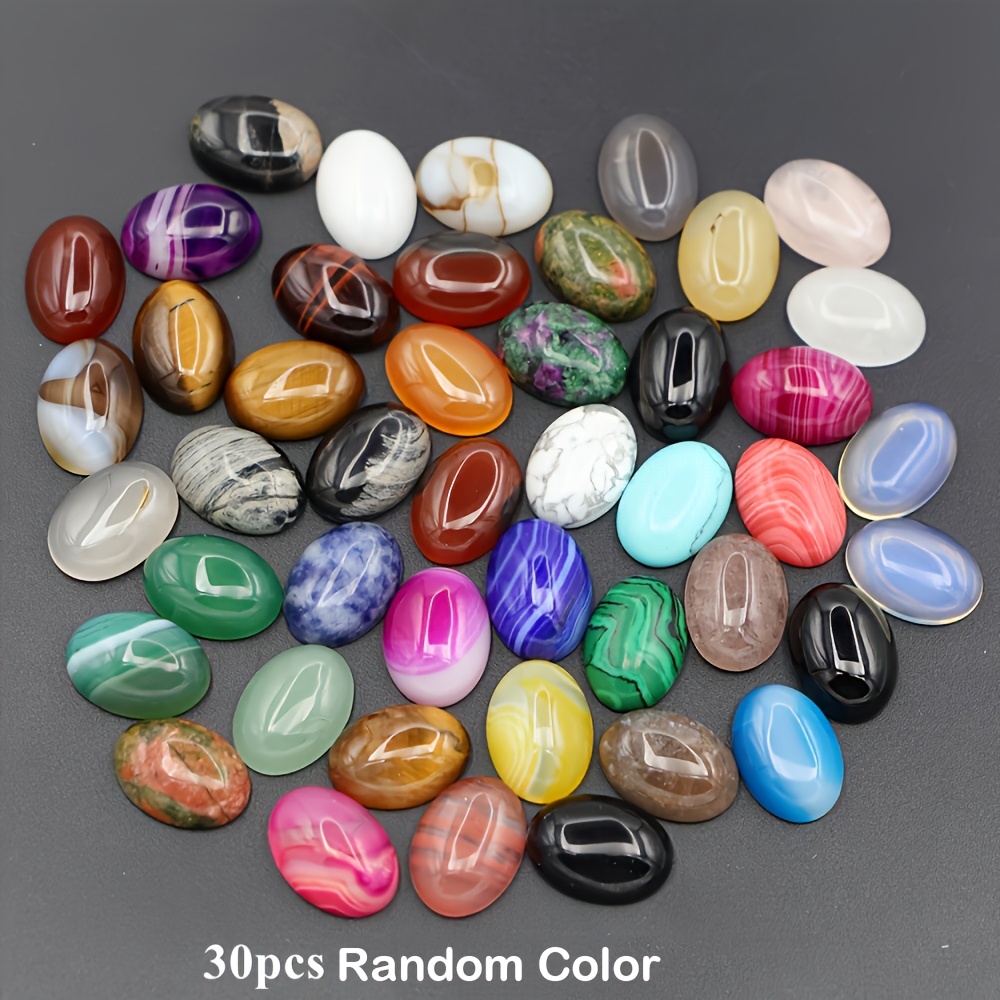 TEMU 30pcs Random Color Vibrant Oval Natural Stone - Assorted Colors - Polished Finish For Jewelry & Home Decor
