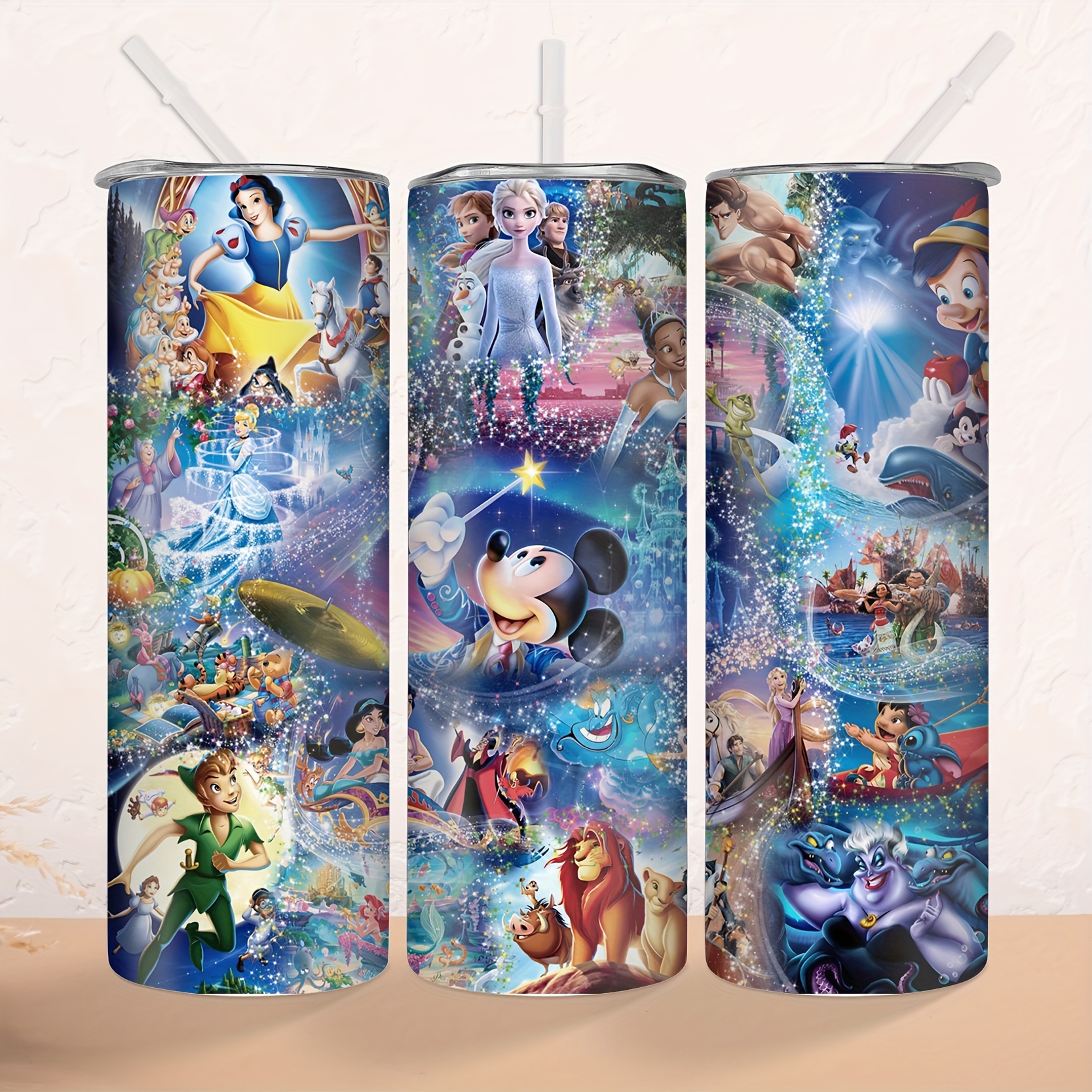 

1pc, Disney Cartoon Tumbler With Lid And Straw, 20oz Stainless Steel Water Bottle, Insulated Straight Water Cups, Summer Winter Drinkware, Outdoor Travel Accessories