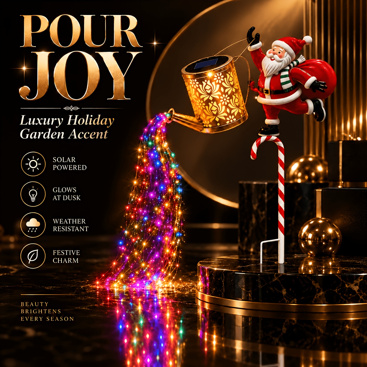 TEMU Christmas Solar Watering Can Light With Santa Figure, Multicolor Led Fairy String Lights, Auto On Dusk-to-dawn, Outdoor Xmas Decor For Yard Lawn
