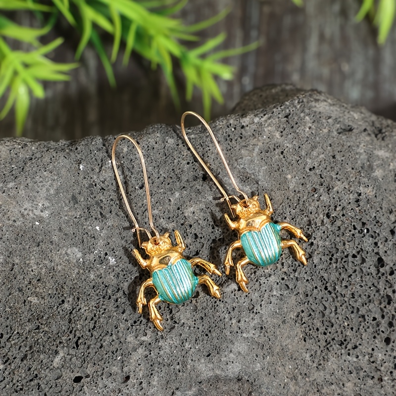 Teal Animal Beetle 3D Zinc Alloy Earrings — Unique Design