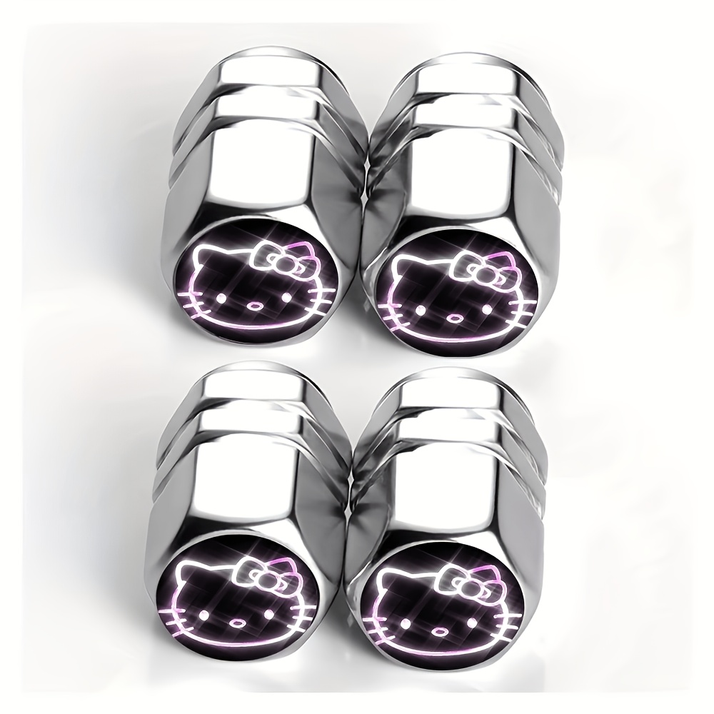Hello Kitty Neon Printed 4pcs Black Car Tire Valve Stem Caps Universal Auto Exterior Additions Ideal Birthday And Valentine's Day Gifts