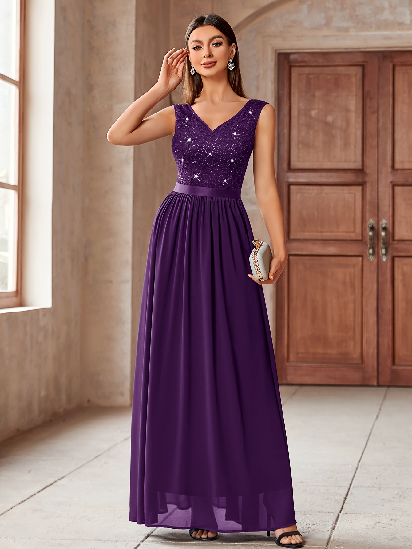 lucy fairy tail dress A-Line V-Neck Sleeveless Chiffon Knee-length Bridesmaid Dress With Ple main image 0