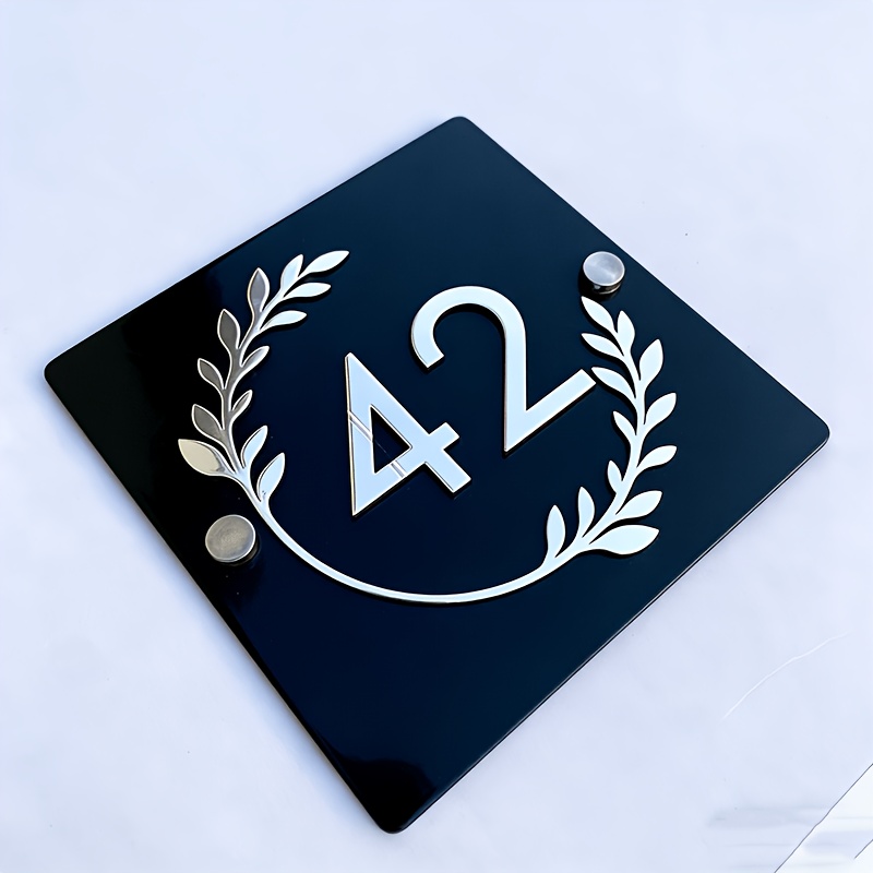 TEMU Plaque de porte personnalisée en acrylique avec numéro, motif floral. Plaque numérique personnalisée