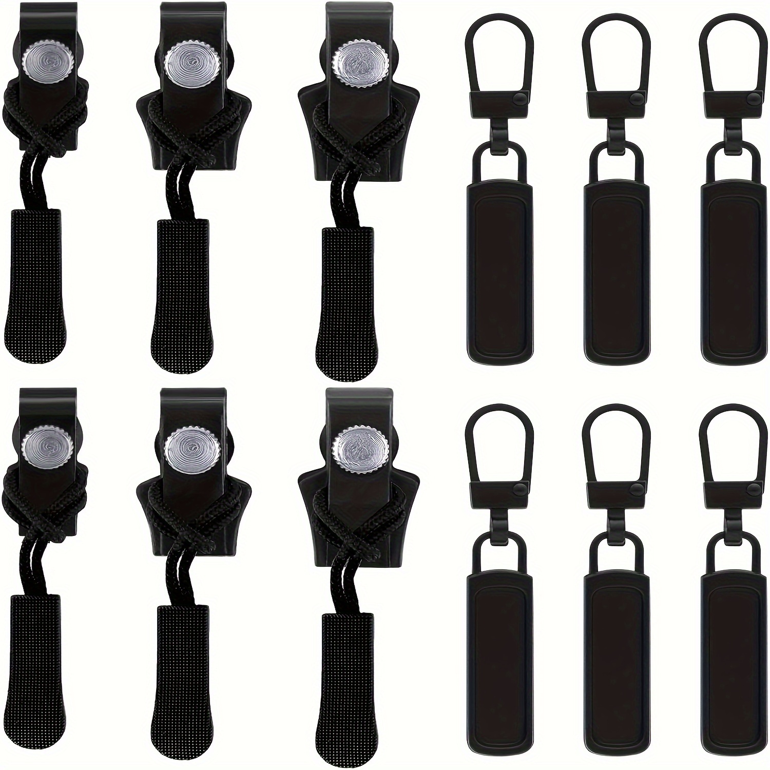 

Zipper Repair Kit, 12 Pcs Replacement Zipper Slider With Detachable Pull Tabs, Quick Fix Snap-on Zip Heads, 3 Sizes, No-sew Solution For Clothing And Bags - Black