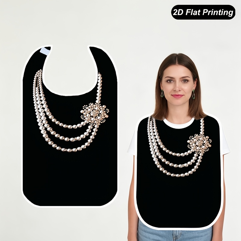 TEMU 1 bavoir pour adultes pour femmes, hommes et personnes âgées, collier de perles multi-, imprimé plat 2D, tablier de , bavoir d'alimentation pour
