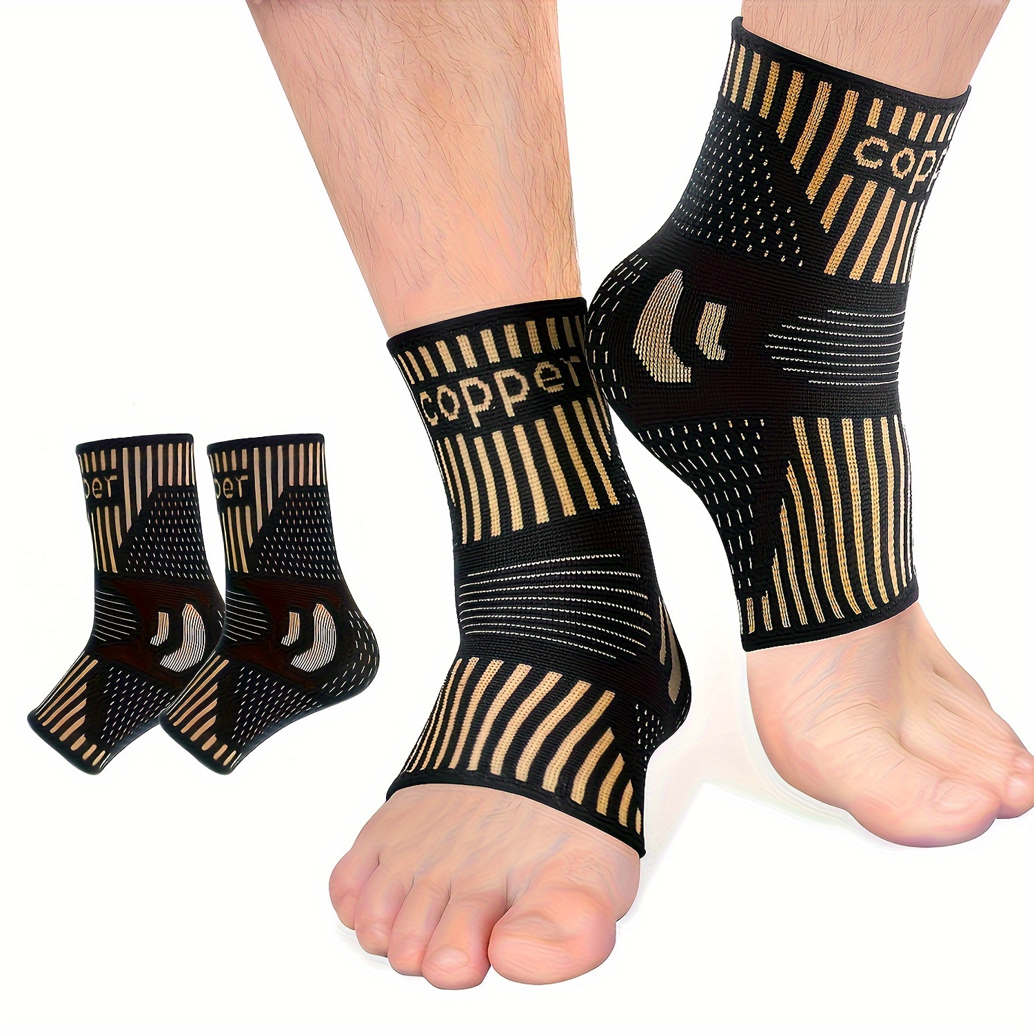 

2 Pcs Copper Ankle Support Sleeves Socks For , Sprained Ankle, Achilles Tendon Pain, And Sports Injuries - Breathable, Moisture-wicking, And Anti-odor Pa Polyamide And Polyester Fabric