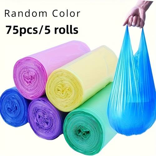 random rolls of 75 large portable trash bags multi purpose cleaning supplies in polyethylene material durable disposable trash rooms bedrooms bathrooms and kitchens