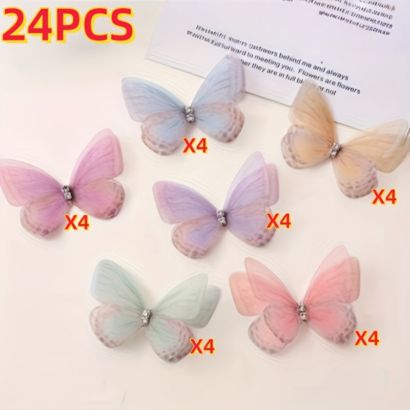Image of 24pcs Mixed Tulle Butterflies, Pastel Decor With Sparkling Accents Craft, Headwear, Photography Props And Home Decor, Easter Craft Supplies | Elegant | Glitter Details