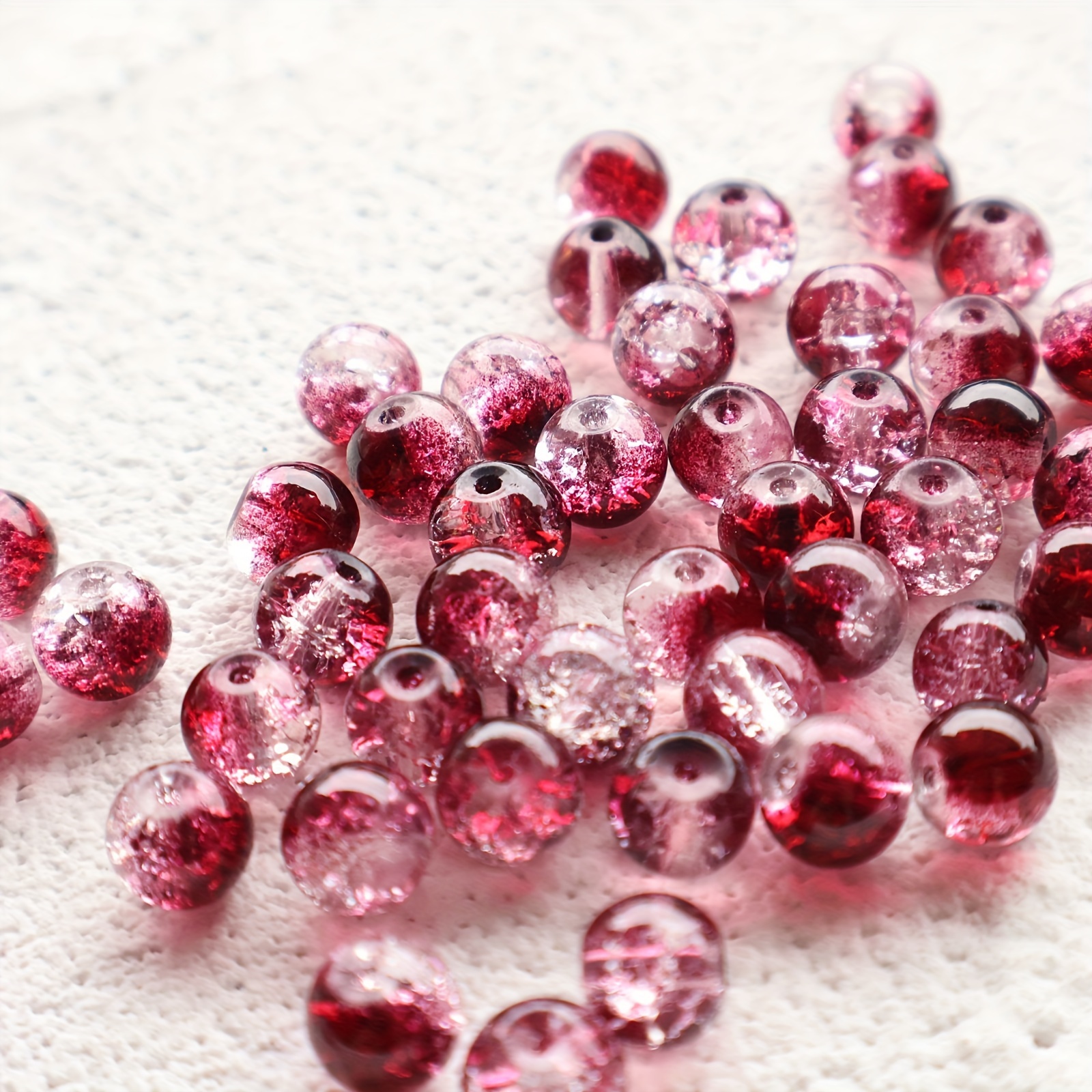 

50pcs 8mm Gorgeous Burgundy Glass Snowflake Crackle Beads For Diy Jewelry - Artisan Crafts & Sewing Supplies