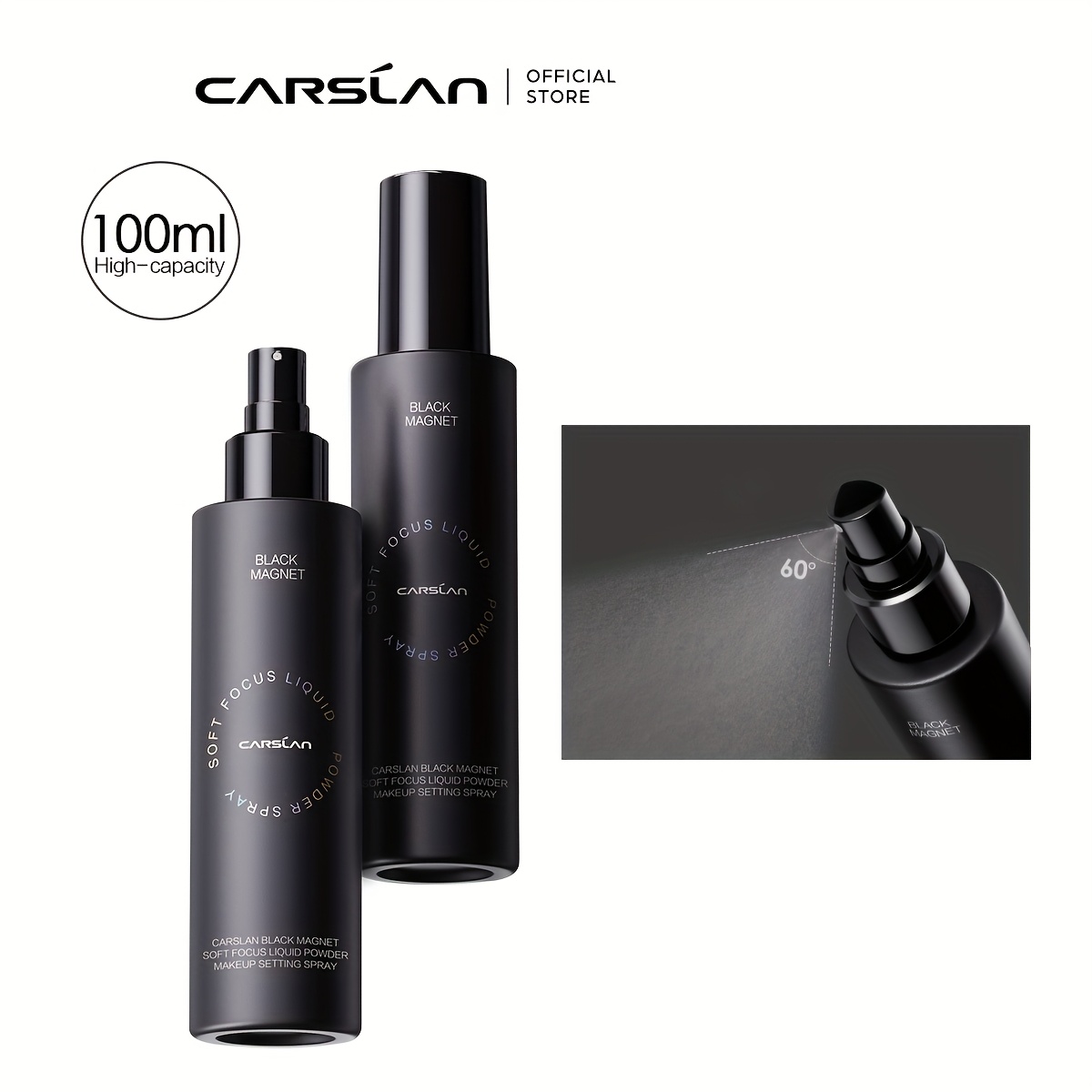 Carslan Black Magnet Liquid Setting Spray - 100ml, , Oil Control, & Waterproof, Lightweight Makeup Setting Mist For Long-lasting Hold, Oil Control Mist | | Precise Application