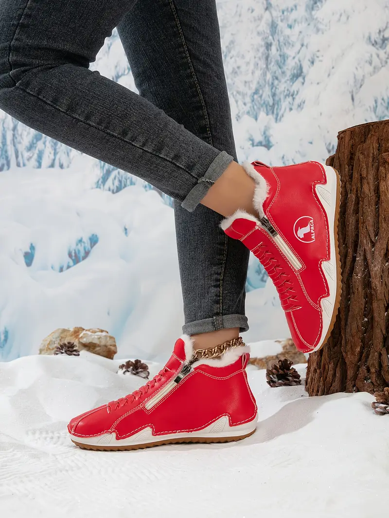 womens winter ankle short boots with plush lining warm zipper lace up closure round toe flat sole multi color options red blue white pink green washable synthetic cover casual boots for wear light outdoor activities winter boots for women elegant classy boots with heels wide width boots for women winter boots for women high quality snow boots shoes for women Product details 13