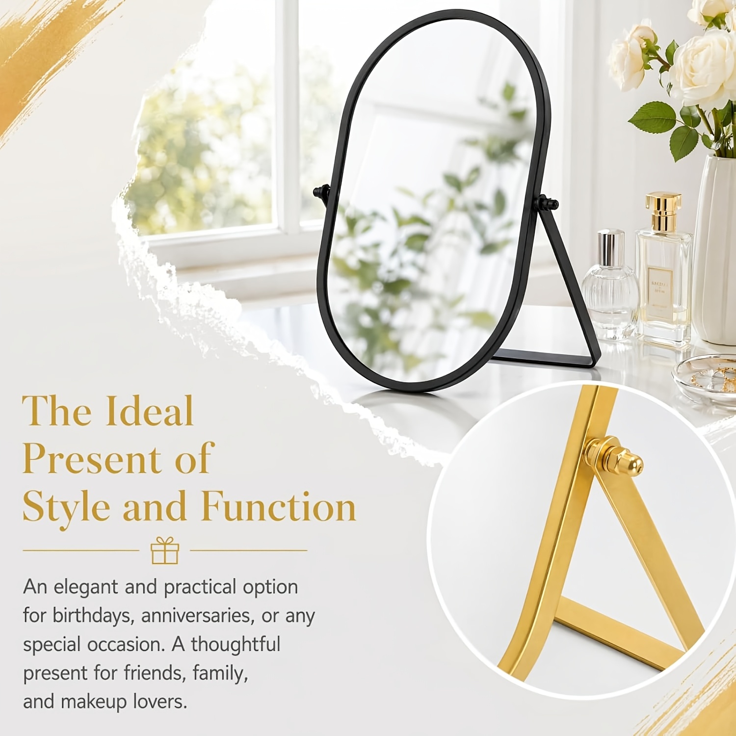 Large Rotatable Adjustable Angle Oval Dressing Mirror, Portable Standing Room Decor