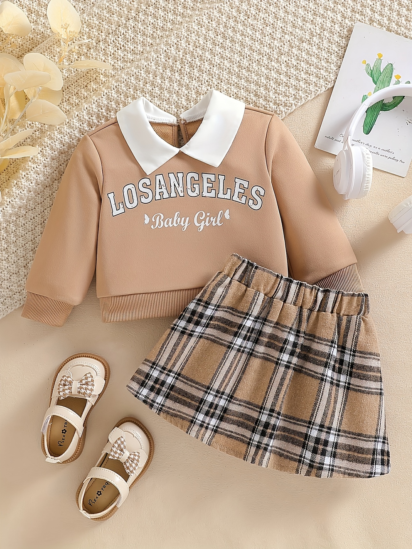 Baby Girl Girl Clothing Girls' Skirt Set Baby Girl Spring and Autumn  Color Collar Top Cute Checkered Sweet Short Skirt Set Suitable for Going  Out