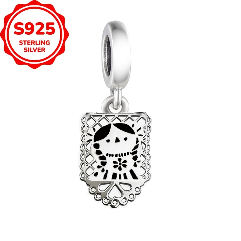 

925 Sterling Silver Charm Bead, Cute Pattern Hollow Square Design For Diy Bracelet Or Necklace, Ideal For Birthday Or Holiday Gifts - 1.9g, Jewelry Making,