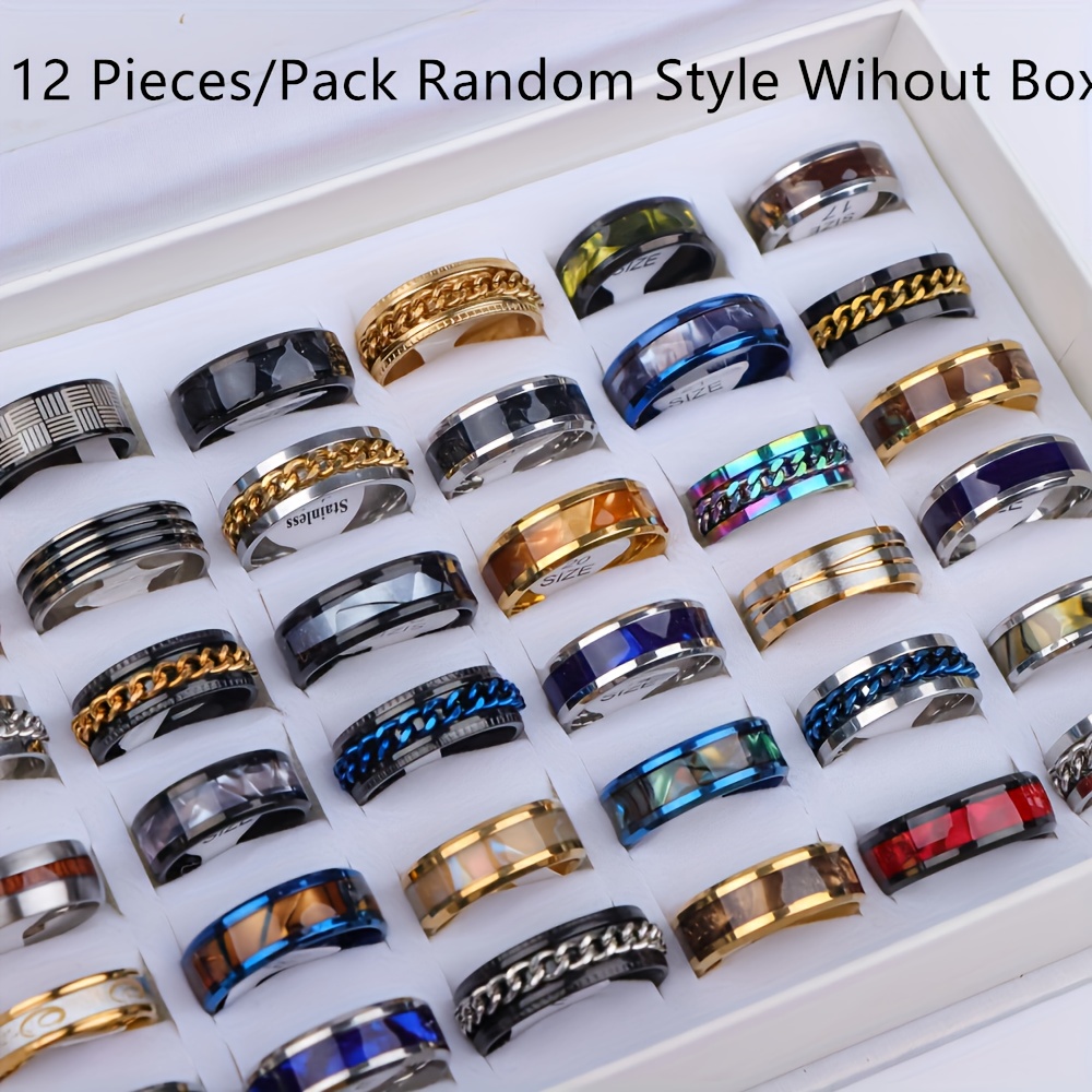 E-shop 12 modische lässige Edelstahl-Ringe für Teenager, Alltags-Party, einfache vielseitige Finger-Schmuck-Ergänzungen, Geschenke, zufällige Stile,