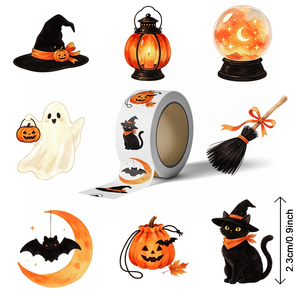 TEMU 500pcs/Rouleau d'autocollants, Pack de rouleau, Autocollants sur le thème d'Halloween, Convient pour la décoration, le scrapbooking, , les