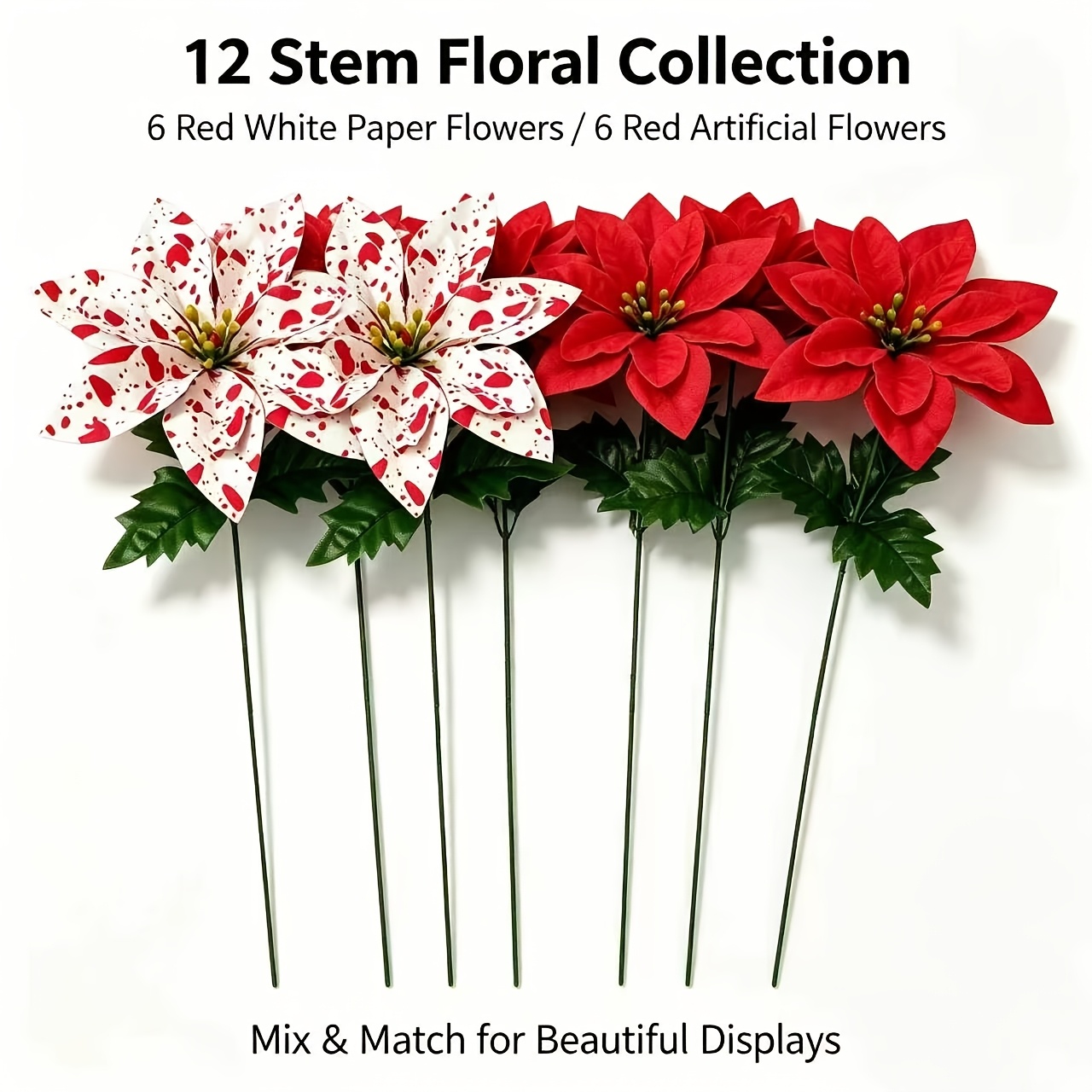 TEMU Artificial Flowers 12pcs Christmas Red Roses, Holiday Decorations Fake Flowers, Suitable For Christmas, Floral Arrangements, Christmas Tree
