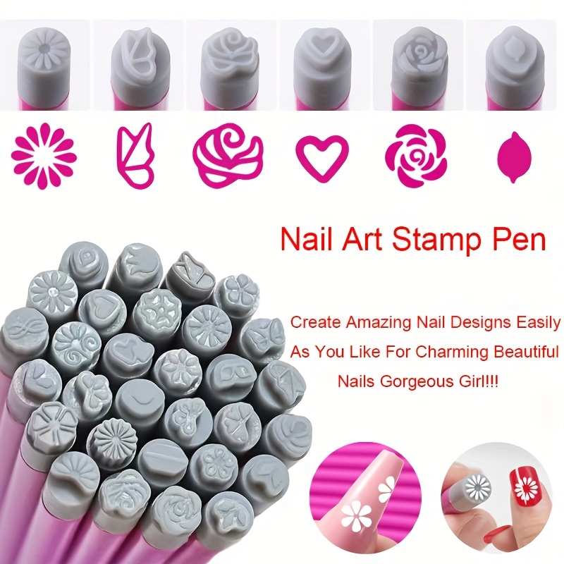 16/31 stk. Professionelt Nail Art Stempel Pen Sæt Negle Design Skabeloner til Damer Dot Matrix Print Værktøjer Forsegling Penne Penholdere Udskiftelige Tip Sæt Håndværk Stil Negle Forseglings Sæt Perfekt til Hjemme Salon Negle Kunst Skabelse