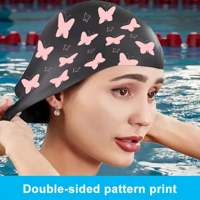 Comfortable Extra-Large Silicone Swimming Cap with Butterfly Print