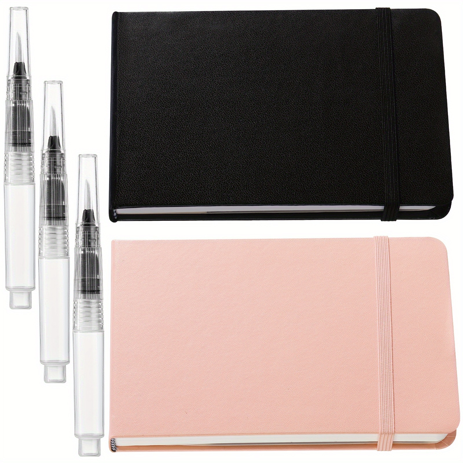 TEMU 2pcs Watercolor Paper Sketchbook With 3pcs Watercolor Brush Pens, Small Portable Sketchbook Watercolor Journal Pocket Watercolor Notebook Travel
