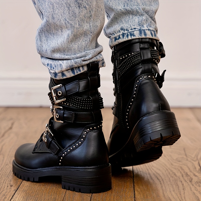 Motorcycle Boots Lace Up Buckle Boots Womens Women's Gothic Punk